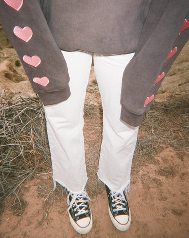 Oversized Charcoal Gray Hoodie with Heart Sleeve Detail for Cozy Everyday Style