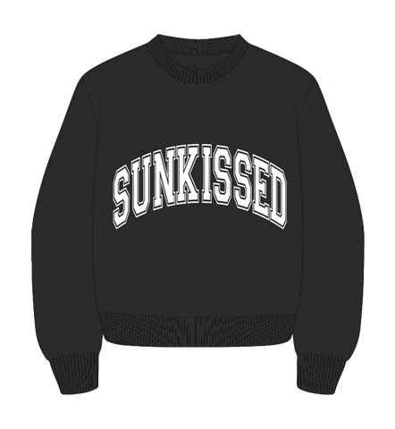 Black Varsity Sweatshirt with Embroidered Sun Design