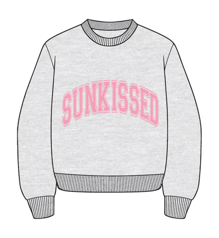 Pearl Grey Embroidered Varsity Sweatshirt with Pink Stitching
